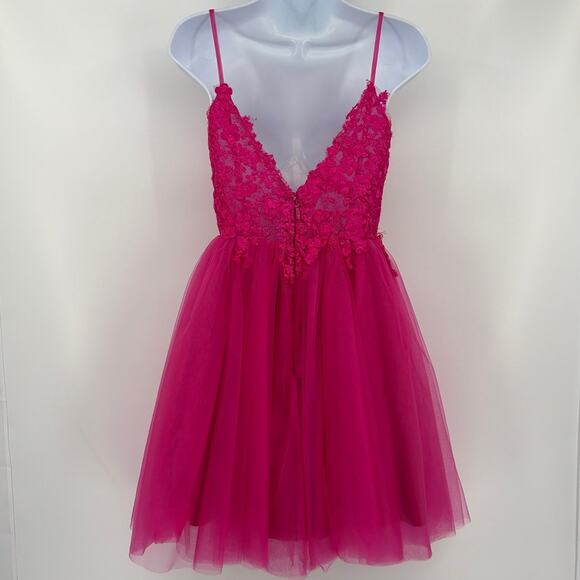 Stacees Lace Tulle Mini Dress Sz 2 Fairy Applique Party HOCO Prom Coquette Party - Picture 5 of 10